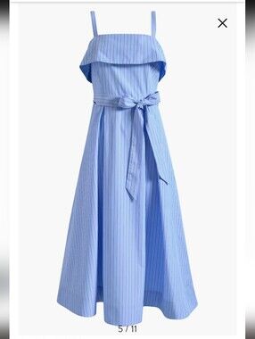 Marks & Spender Sleeveless Light Blue Pinstripe Midi Dress 100% Cotton 16 NWT